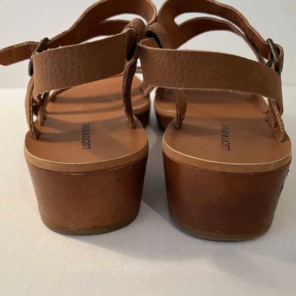 LUCKY BRAND Brown Leather "Hecilia" Ankle Strap Wedge Sandals Women's Size 8.5M - Picture 8 of 12